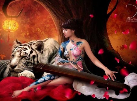Girl with Koto and Lion.jpg